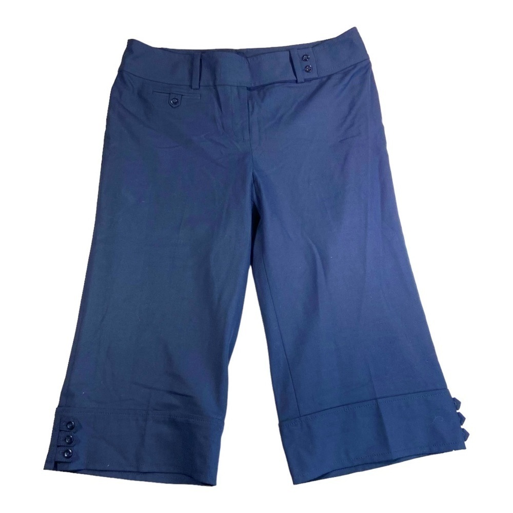 Ann Taylor navy capri pants button hem women's 12